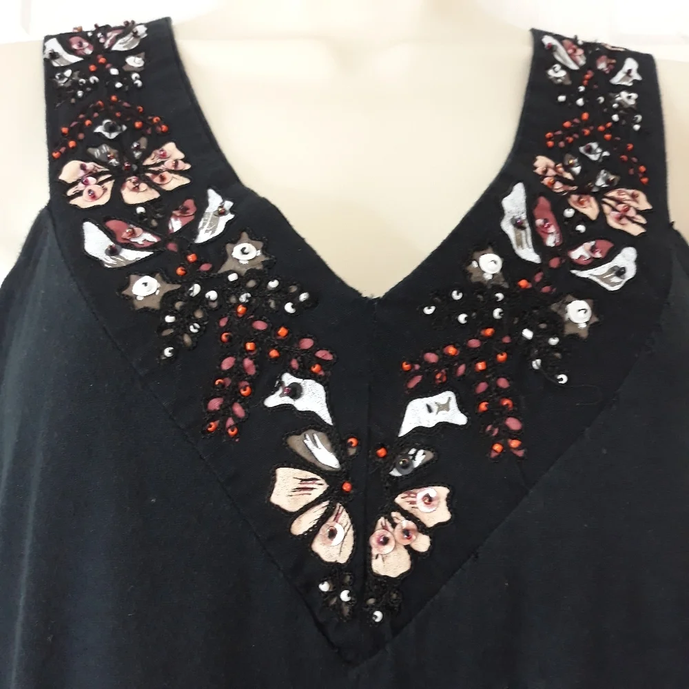 Mix Nouveau 100% Cotton Black Beaded  Dress Size Medium - Picture 3 of 11